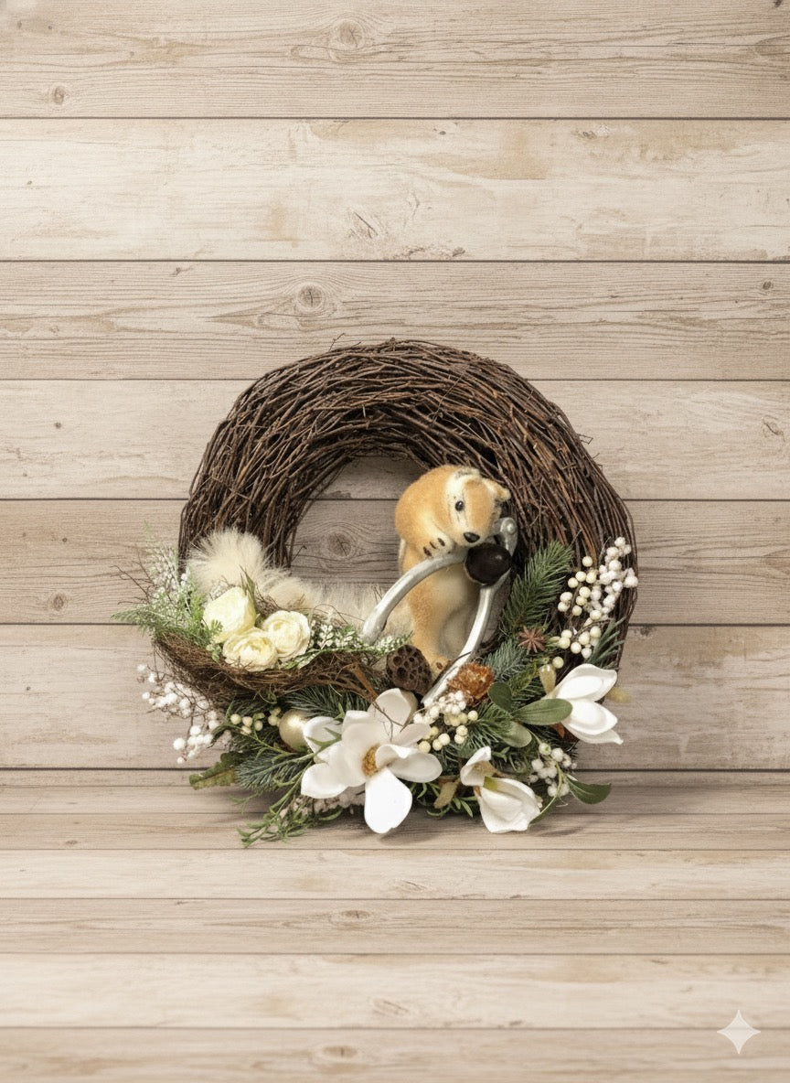 Ghirlanda Fuori Porta con ALFONSO Scoiattolo Curioso - Decorazione Natalizia