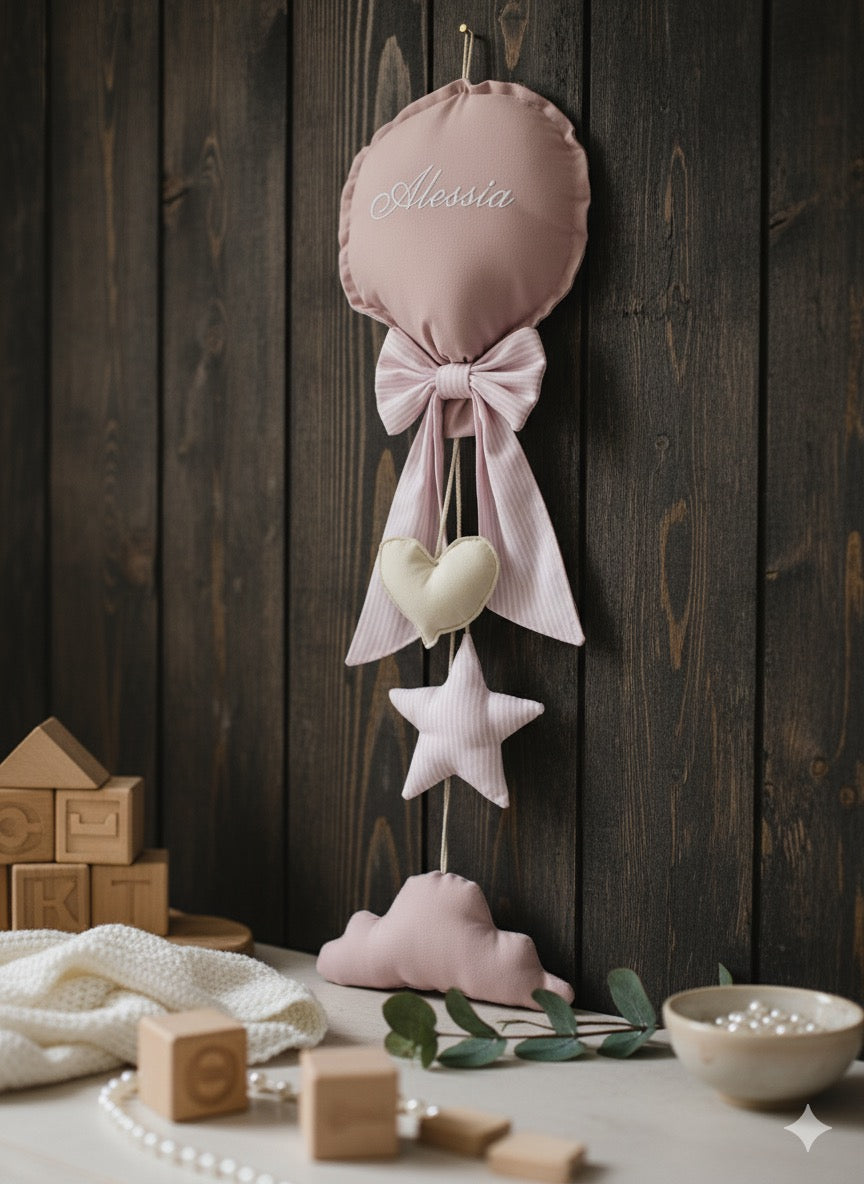 Fiocco nascita “Palloncino”personalizzato con nome ricamato