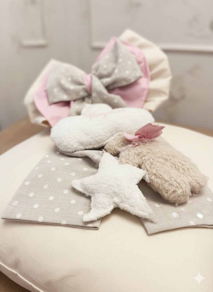 Fiocco Nascita “Veronica” con nuvola ricamata ,orsetto e stellina