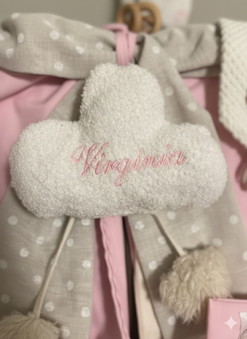 Fiocco Nascita “Veronica” con nuvola ricamata ,orsetto e stellina