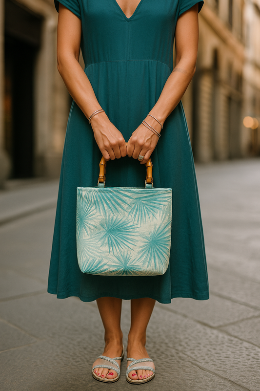 borsa da donna turchese secchiello on foglie