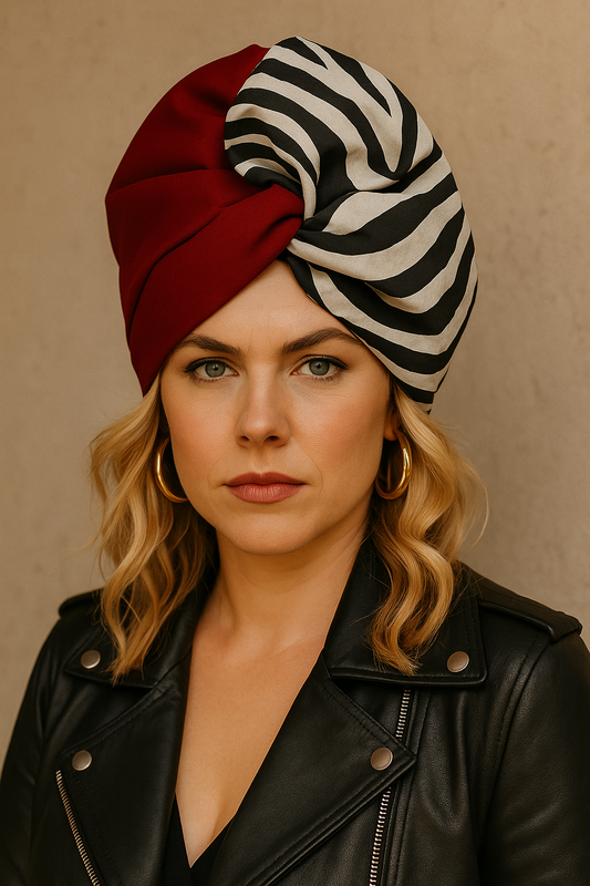 Cappello turbante Pronto Rosso & Fantasia Zebra – Capoccione Artigianale Chic