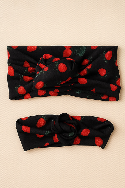Fasce turbante headband mamma e figlia coordinate-Mezza Capocchia  set «Fragola Nera»