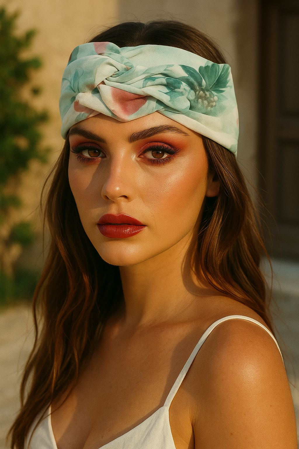 fascia turbante modellabile verde acqua leggera fantasia fiori