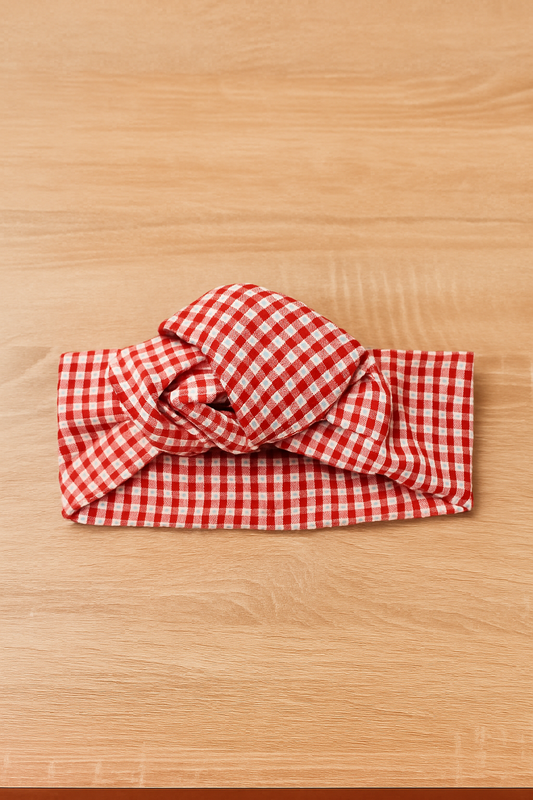 Fascia turbante modellabile Headband-Mezza Capocchia  Vichy Bianco e Rosso