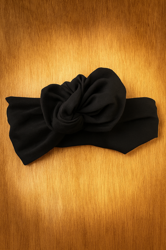 Fascia turbante nera velluto con nodo maxi – MezzaCapocchia