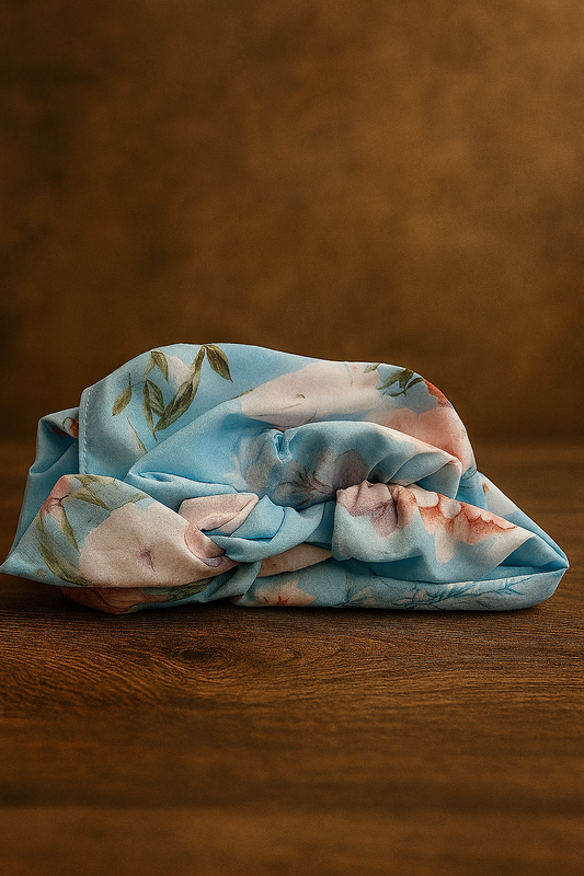 Bandana modellabile azzurro floreale -NodoNò «Fior d’Acqua»
