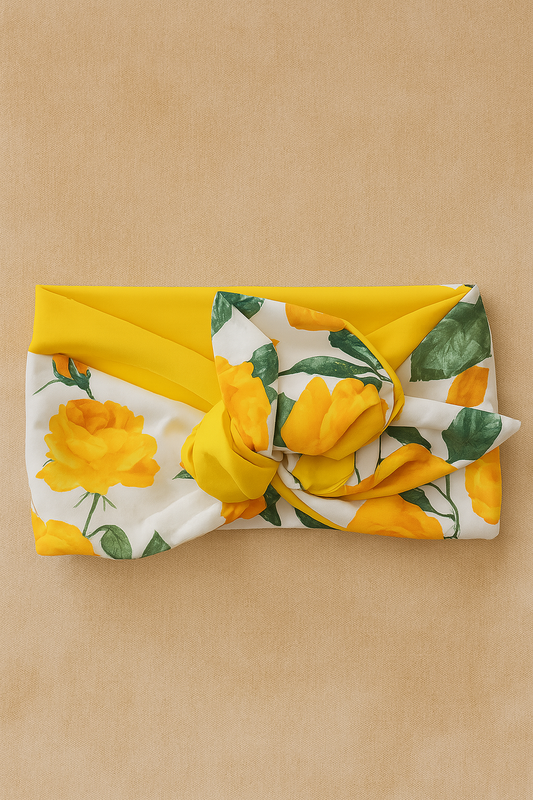 Fascia turbante modellabile Headband-Mezza Capocchia Giallo Floreale